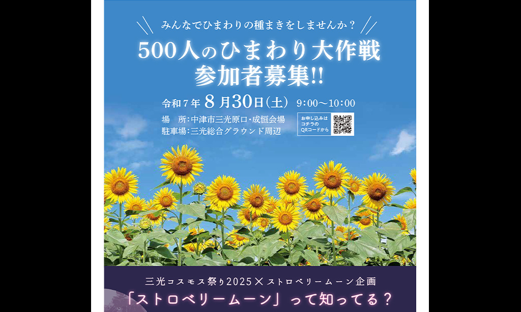 【中津市】三光コスモス祭り2025特別企画『500人のひまわり大作戦』参加者募集!!