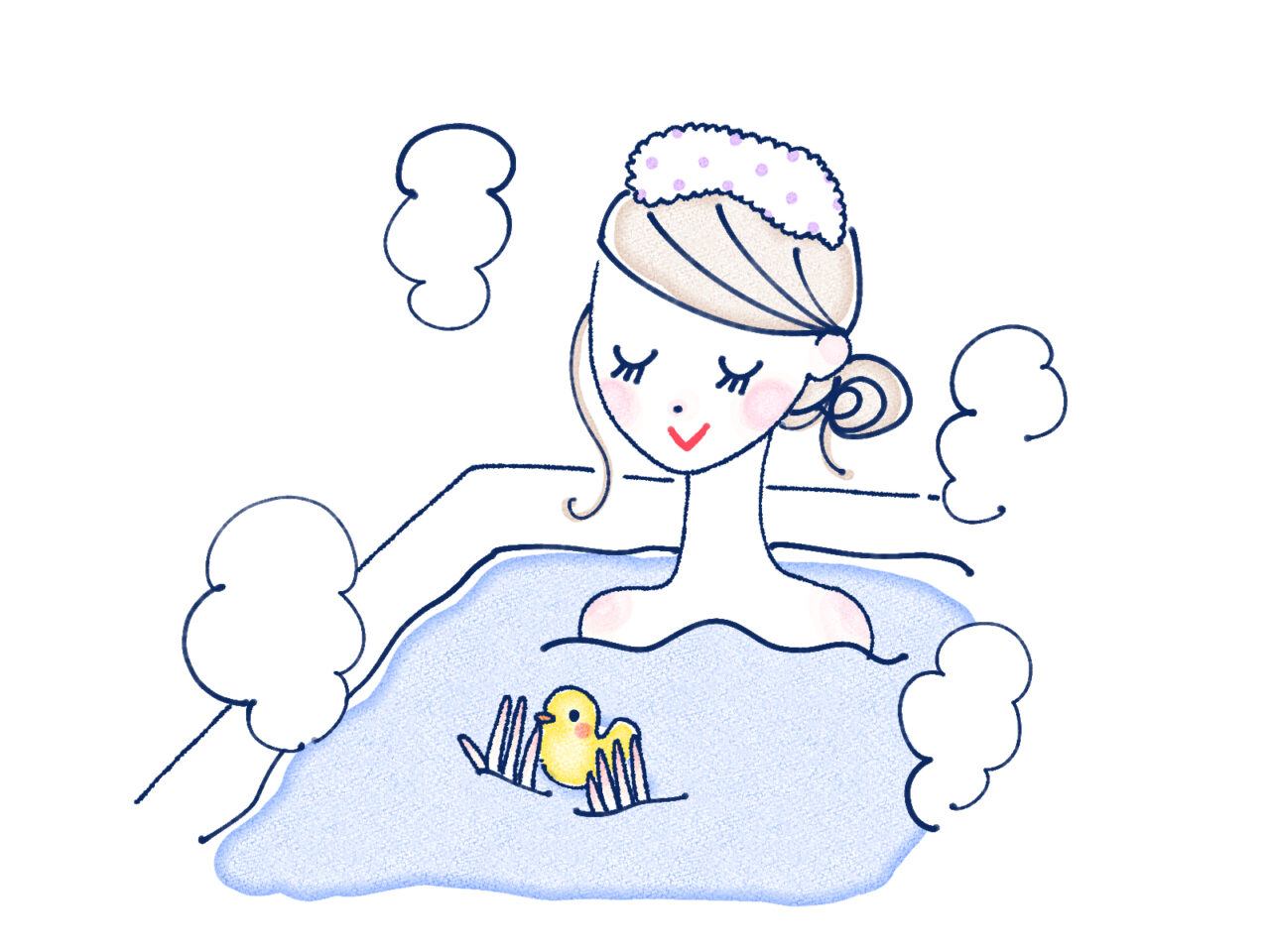 頭にタオルをのせたイラスト