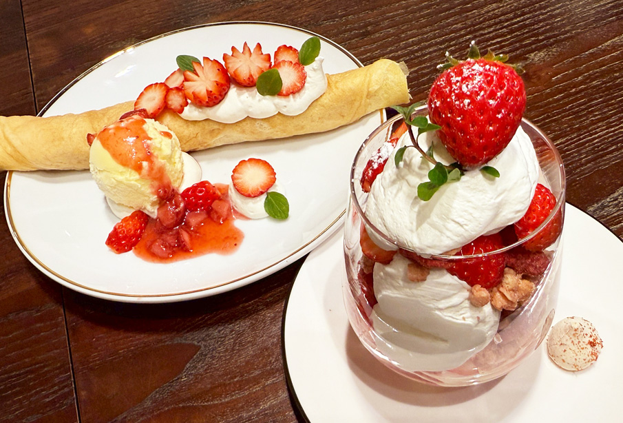 【宇佐市】季節限定いちごスイーツ『茶房 和菓菜』で味わう苺パフェ&クレープ